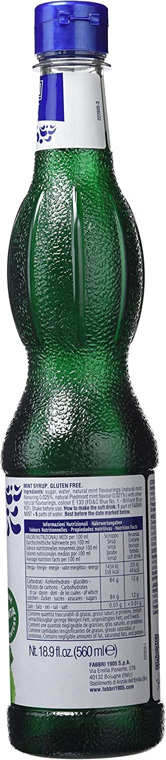 Fabbri Sciroppo Menta Jarabe de menta Piamontesa, ideal para cócteles y bebidas, bebidas sin alcohol, PET 560 ml