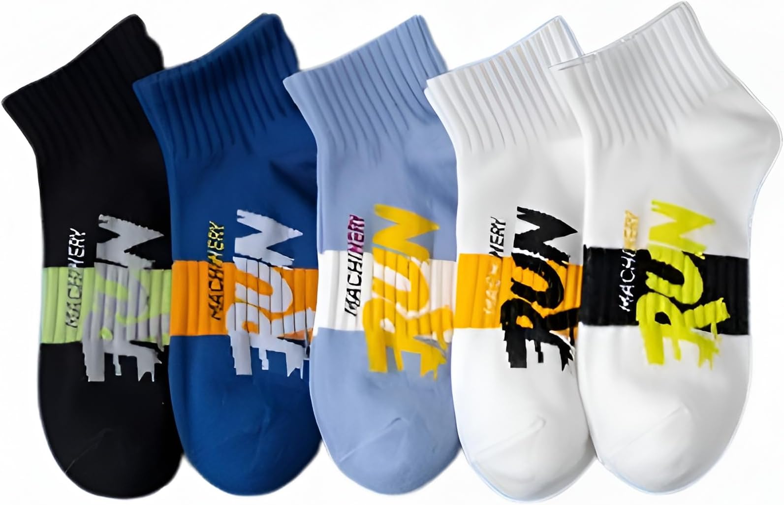 Men's Athletic Crew Socks, Multicolor City Skyline Design, Cotton Blend, Pack of 5