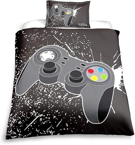 Miniatura 8 de Juego de ropa de cama con diseño moderno de consola de videojuegos en 3D, funda de edredón con funda de edredón para niños y adultos (03, individual)