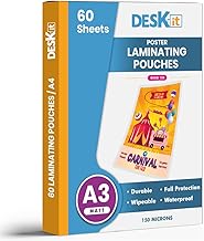 Deskit Laminating Pouches, A3 Matt, 150 Microns, 60 per Pack. Create Clear and Durable Posters with a Modern Finish.