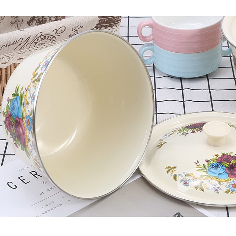 Vaisselle en émail, Bol à Ramen, Salade, céréales, Fruits, Bol de Riz, Bol à Soupe, Bol en émail créatif, avec Couvercle,20CM