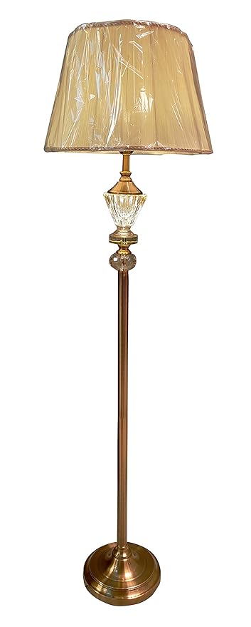 Tu Casa Antique Brass Finish Inside Crystal Led Light with Fabric Shade 1 Light Floor LampT0075-(Bulb not Included)