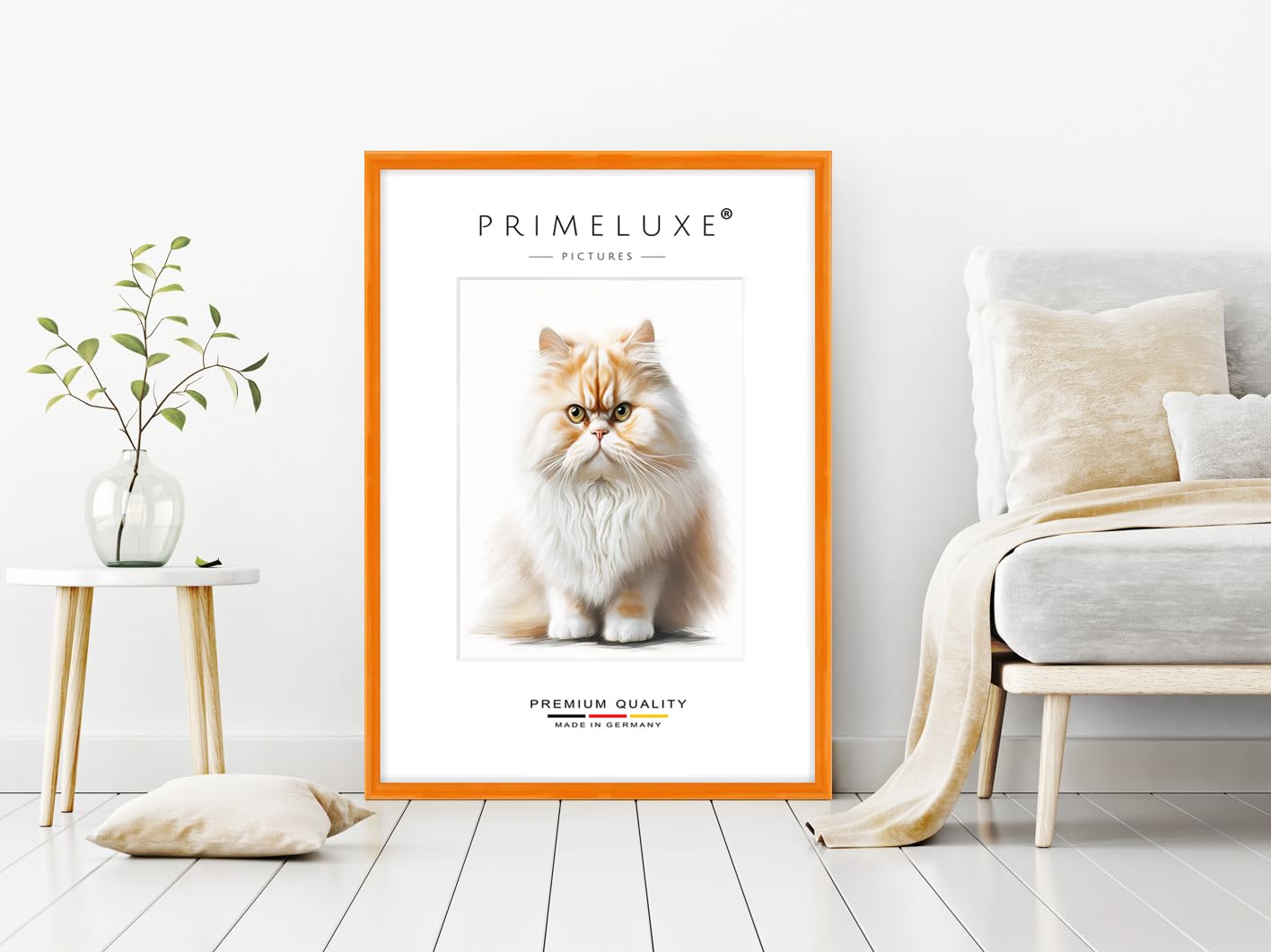 PrimeLuxe Massif Bois Cadres photo sur mesure Étroit 50 x 60 cm en Orange brillant | Taille sélectionnable | Verre acrylique incassable | Cadre pour affiches | Puzzle | Collage | EC121