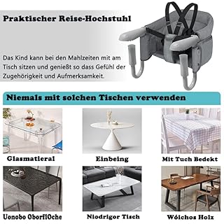 YUENFONG Sedile da Tavolo Pieghevole per Bambini Con Borsa e Posti Non Slittamento, per 2-8 cm di Spessore (Grigio)