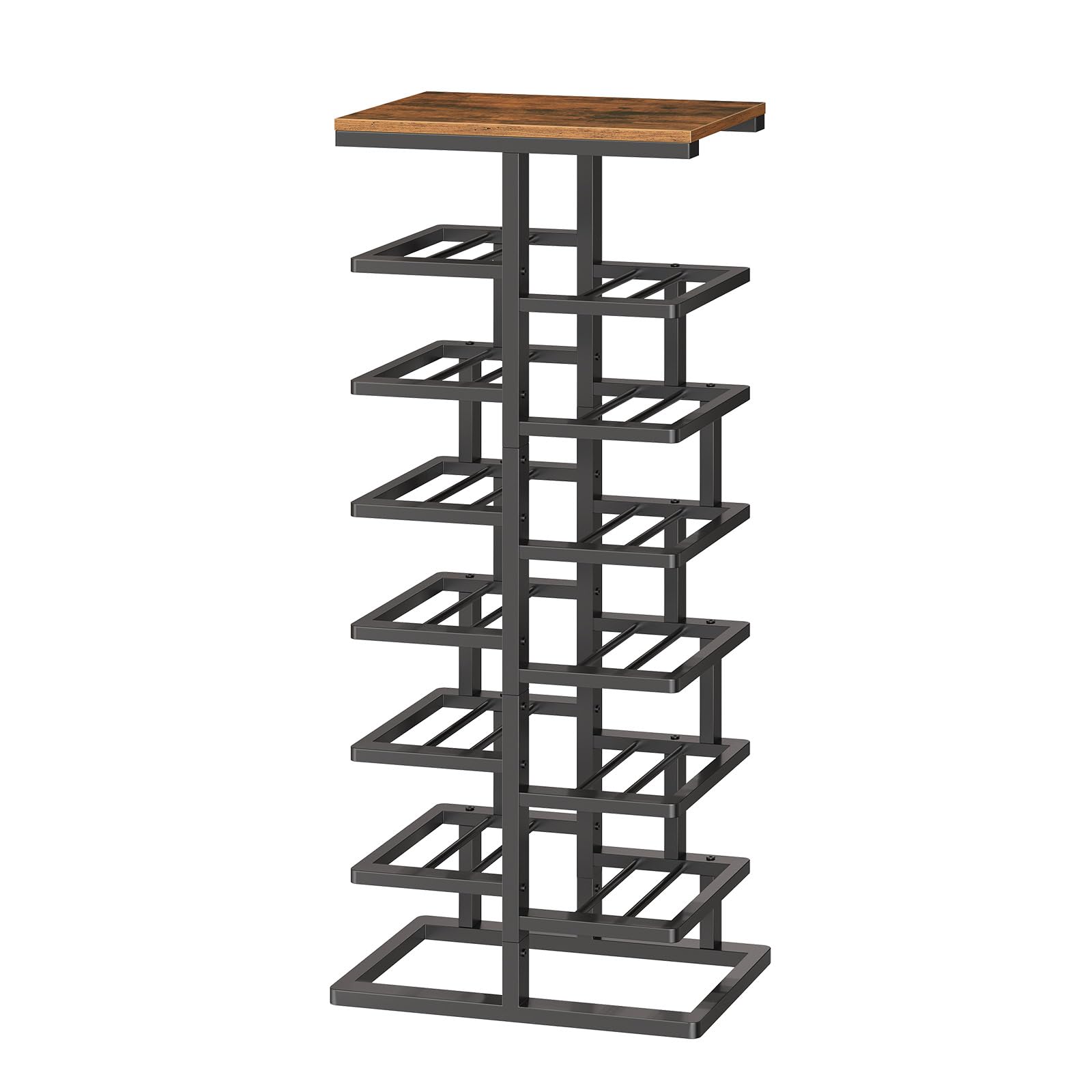 HOOBRO 8-stöckiges Schuhregal, hohe Schuhablage mit Metallrahmen, Schuhorganizer, platzsparend, für Eingangsbereiche, Schlafzimmer und Wohnzimmer, Vintagebraun und Schwarz EBF19XJ01