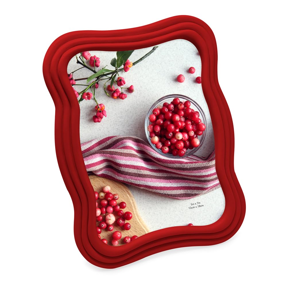 Isaac Jacobs 5x7 Matte Red Curved Deco Frame for Tabletop and Wall Display, Decorative Art, Design, Home Décor, Gift (5x7, Matte Red)