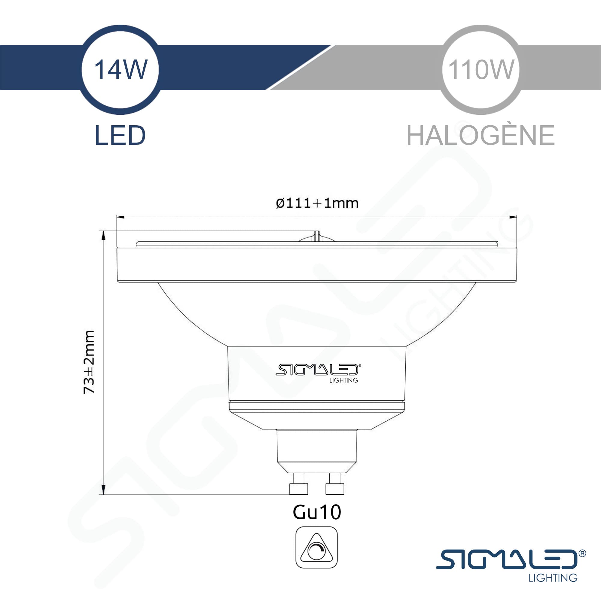SIGMALED LIGTHING, SPOT LED AR111 DIMMABLE GU10 14W (équivalent 110W halogène), 1000 lumens, Blanc Chaud 3000K, Ampoule Gradable AR111, LOT DE 5