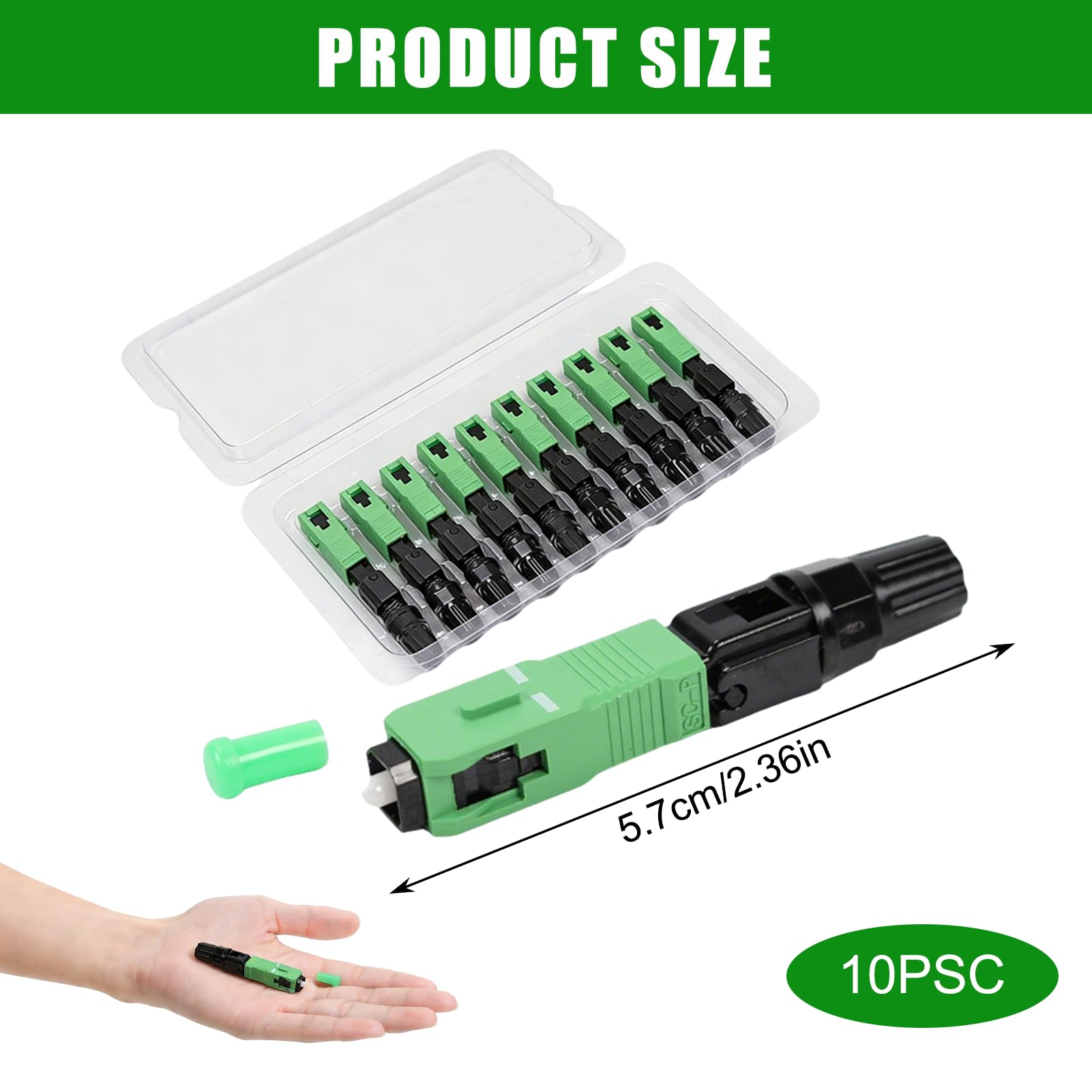 Conector SC/APC Fibra Óptica Rápido Verde Negro Preensamblado Inserción ≤0,3dB Retorno ≥50dB Lote 10