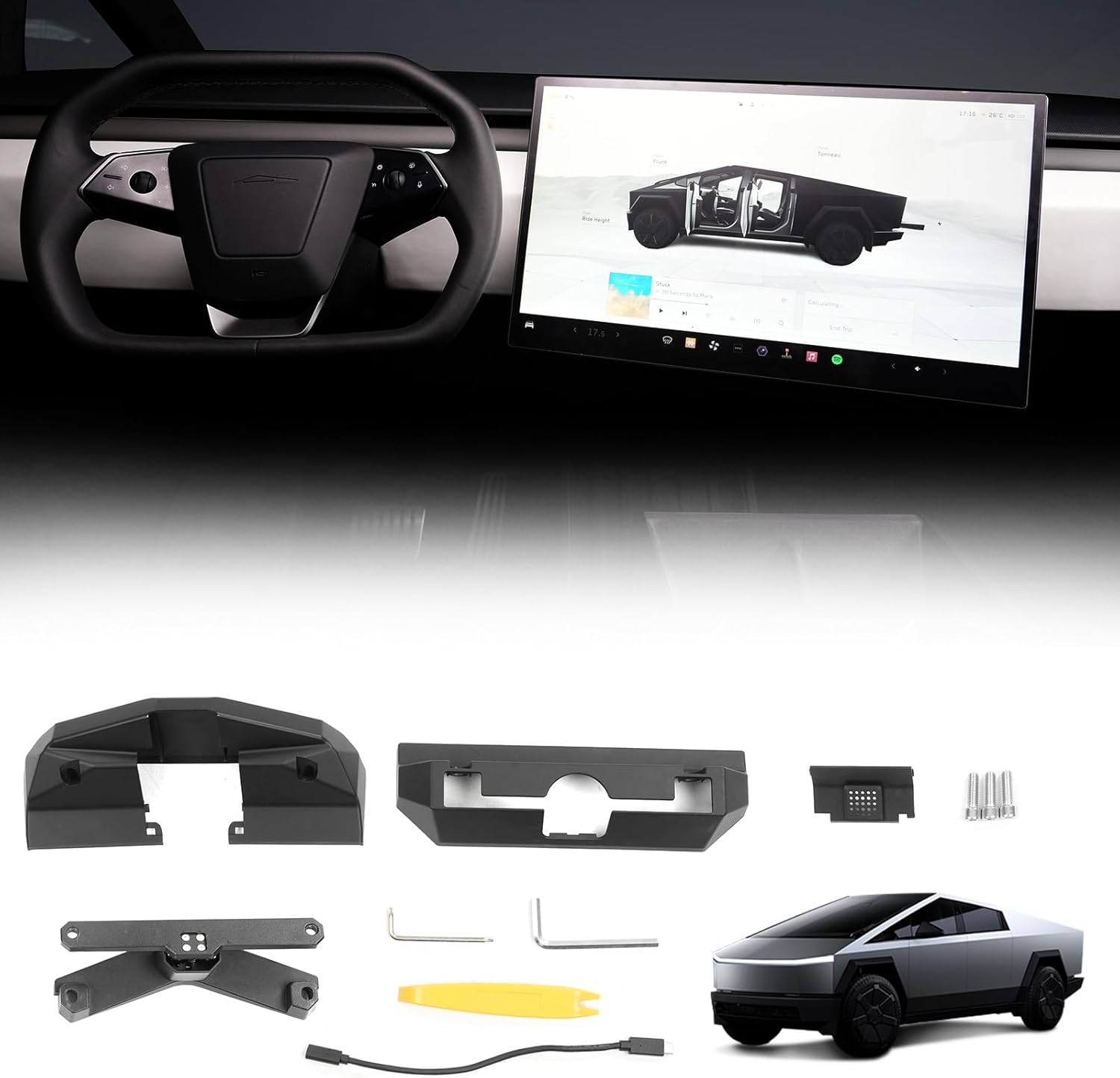 Tlyard Screen Swivel Mount for Tesla Cybertruck 2024 2025 Left/Right/Up/Down 40° Rotating Four Directions Aluminium Alloy Tesla Screen Rotating Bracket Cybertruck Accessories 2025