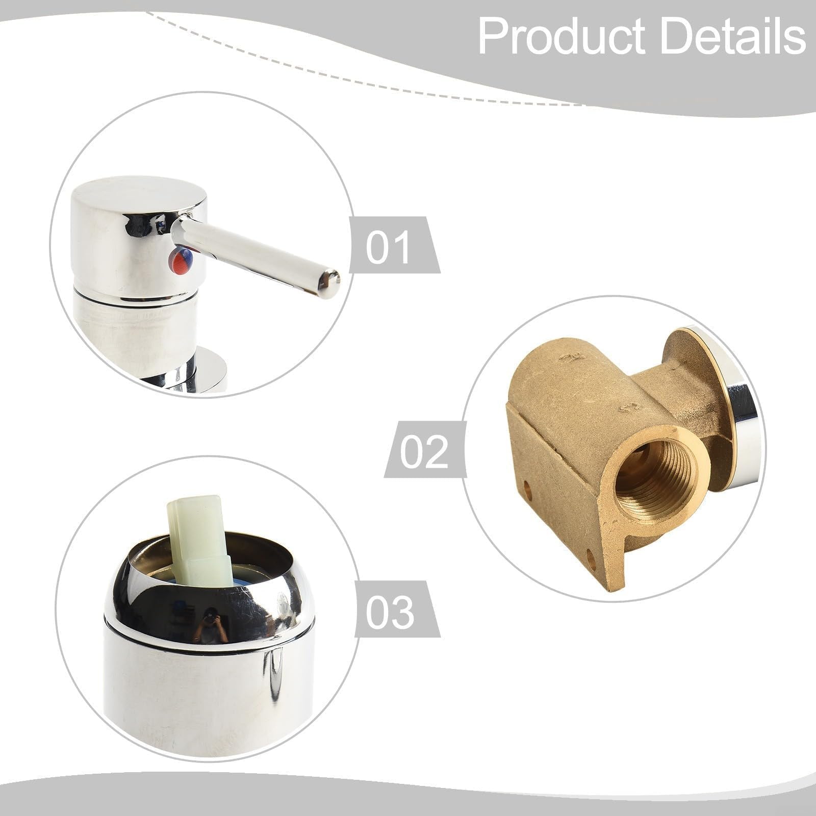 Miscelatore manuale con valvola da 1/2 pollici, montaggio a parete, rotonda, nascosta, controllo dell'acqua calda e fredda, monocomando, in ottone, rubinetto per doccia per bagno (cromato)