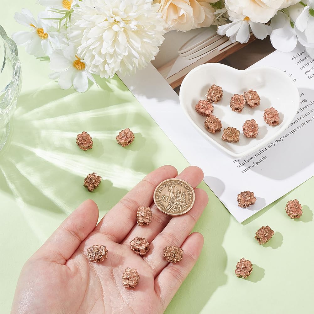 PH PandaHall About 20 pcs Tibetan Metal Flower Beads Brass Unplated Lotus Flower Spacers Beads Charms for Jewelry Makings 9.5x12mm Hole: 2.5mm - Image 2