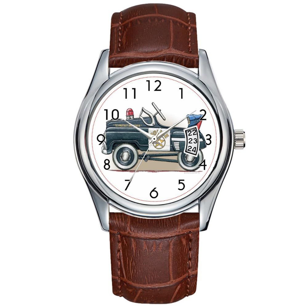 Reloj casual impermeable de cuarzo para hombre, reloj de fecha, clásico, negocios, cuero marrón, reloj de pulsera de Navidad, pedal de policía, relojes de pulsera, Marrón, Comercial