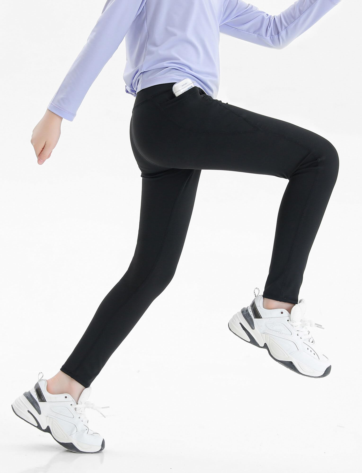 SEAUR Dziewczęce legginsy sportowe, długie spodnie do jogi z 2 kieszeniami, jednokolorowe, obcisłe spodnie do biegania, spodnie sportowe, spodnie treningowe, 120-160 cm