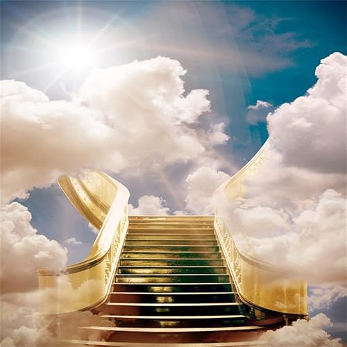 Miniatura 7 de CSFOTO Telón de fondo de cielo con memoria amorosa de 7 x 7 pies, decoración temática del cielo enviado, pancarta del Reino de Dios, escaleras al