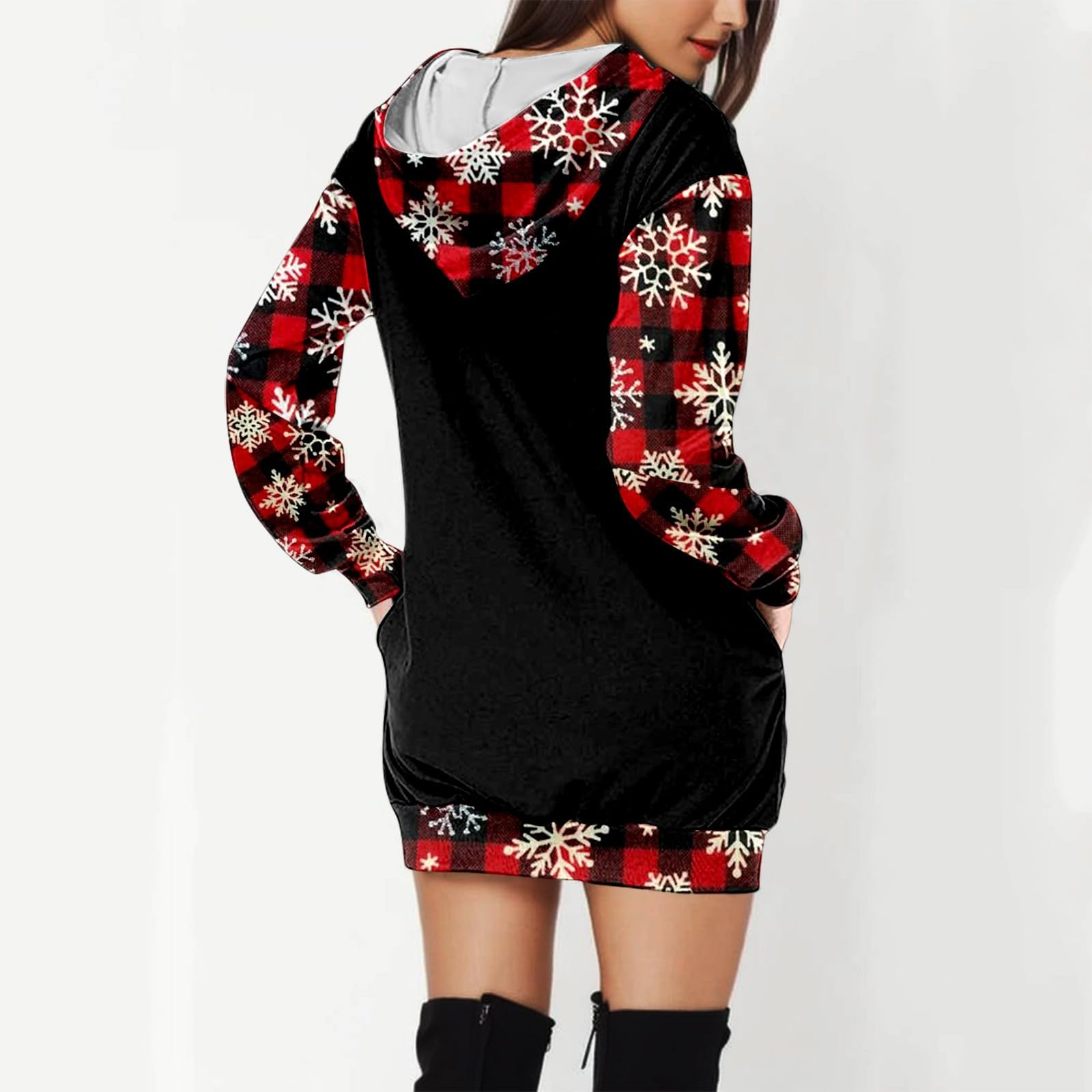 Sudadera Mujer Sin Capucha，Sudadera sin Capucha para Mujer con Bolsillo Lateral y Mangas largas diseño navideño Moderno y Casual