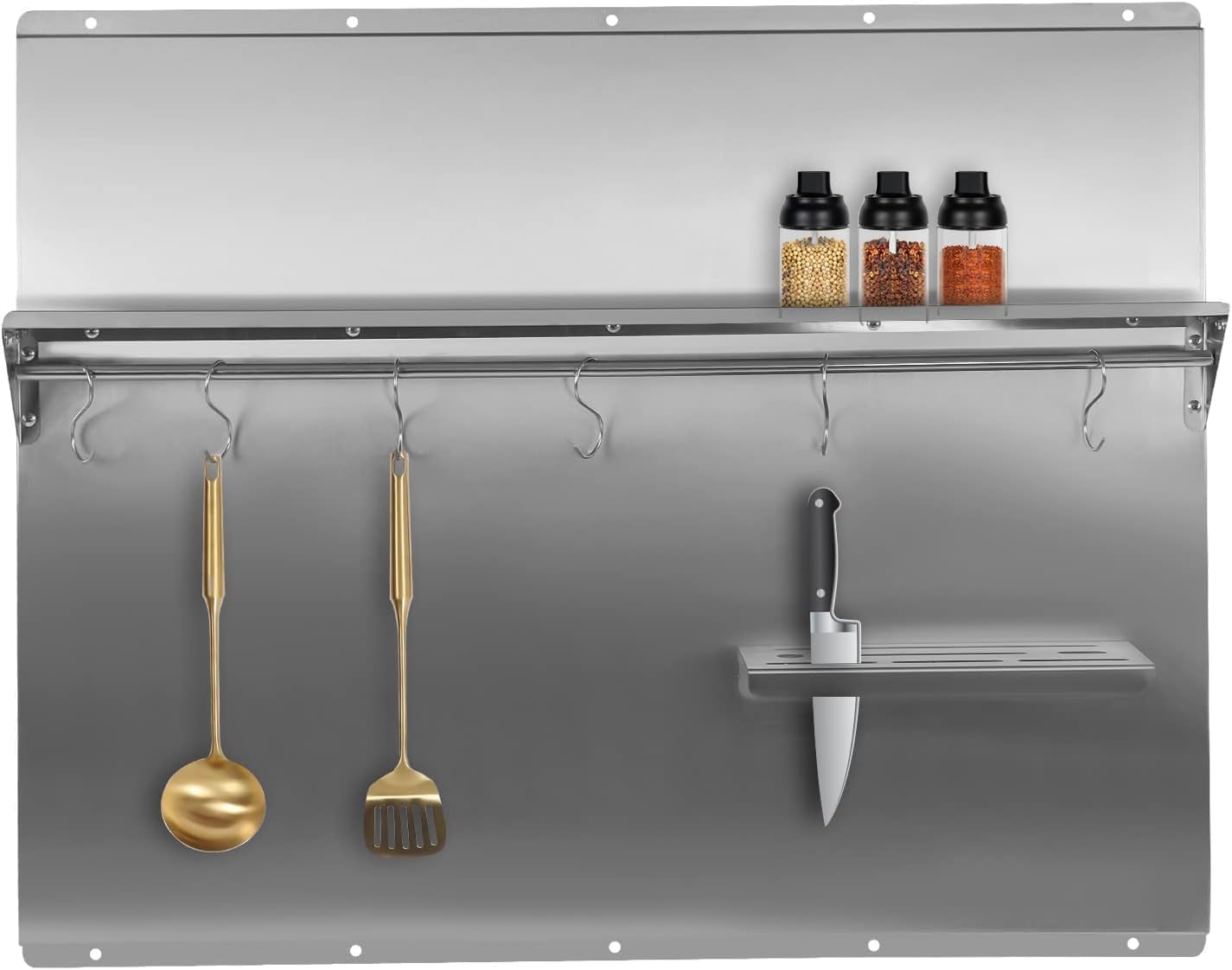 Range Backsplash,Backsplash for Kitchen Wall, 36x 29.5Inch Wall-mounted Stainless Steel Range Backsplash with Built-in Storage Shelf & Hanging Rack, Kitchen Stove Backsplash Protector for Wall