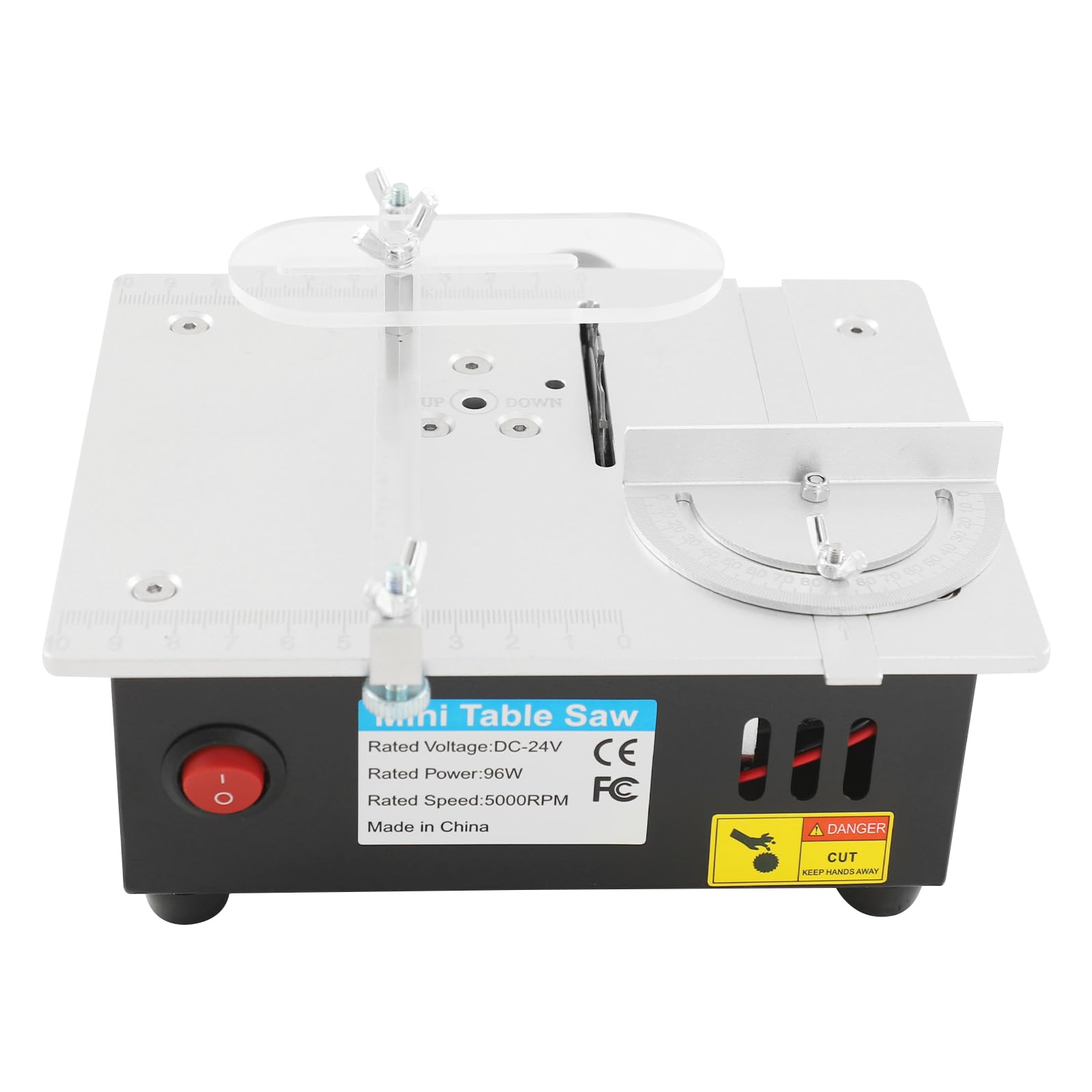 Mini stołowa pilarka tarczowa 96 W, 5000 obr./min, przenośna piła stołowa z 7 regulowanymi prędkościami, cięcie ukośne 0-45°, 4 brzeszczoty, do drewna, akrylu, płytek drukowanych i projektów DIY