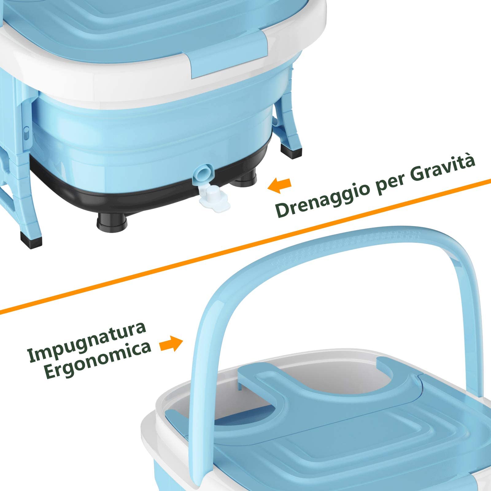 RELAX4LIFE Pediluvio Massaggiatore Piedi con Luce Infrarossa, Scalda Acqua Fino a 48°C, Massaggiatore Piedi Pieghevole con Telecomando Portatile, Funzione Calore e Rullo (azzurro)