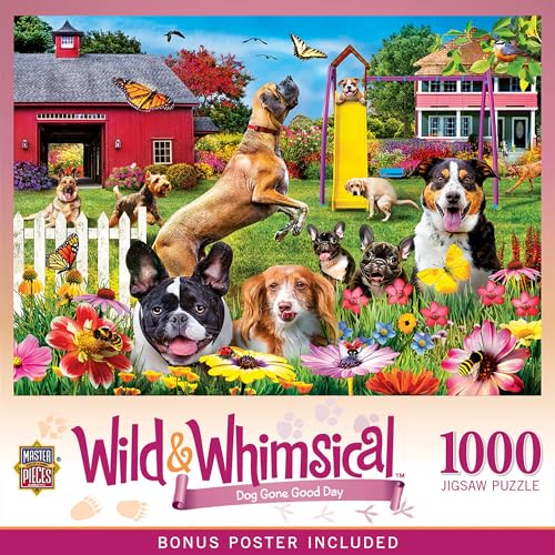 MasterPieces Rompecabezas - 1000 piezas, Dog Gone Good Day, Animales Divertidos, Acabado Mate, 19.25" x 26.75", Actividad Divertida para Adultos y Familia