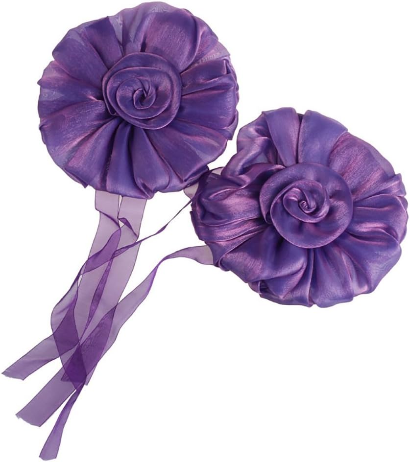 Rose Flower Curtain Tieback, 6.7" Diameter, Christmas Decorations 1 Pair Floral Tie Back, Flower Holdback Voile & Net Curtain Panels, Nursery Home Decor, Wedding Birthday Party Decoration (Purple)