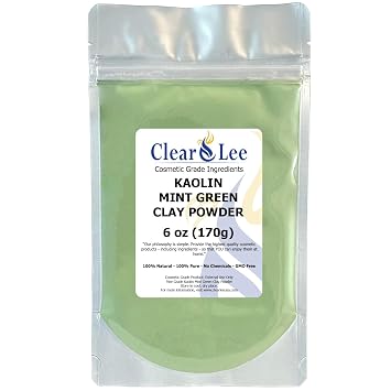 ClearLee Kaolin Mint Green Clay Cosmetic Grade Powder - 100% Pure Natural Powder - Great For Skin Detox, Rejuvenation, and More - Heal Damaged Skin - DIY Clay Face Mask 6 oz