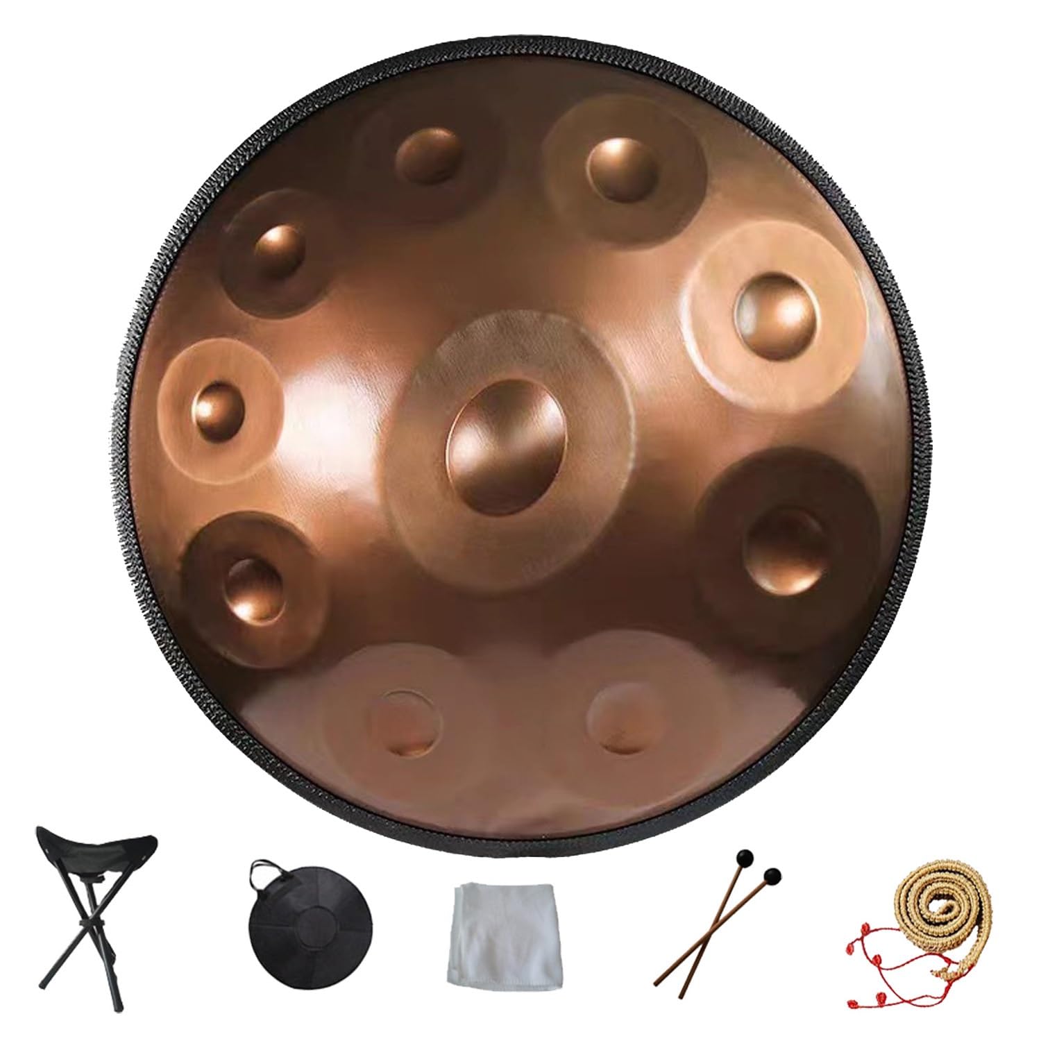 Handpan 22 Pulgadas Tambores de Mano en Re Menor 9/10/12 Notas Instrumento de Tambor de Acero handpan professionale 432Hz/440Hz para Meditación, Musicoterapia(Gold,10 Notes(432Hz))