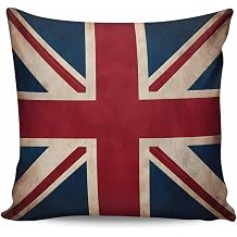 British Flag Throw Pillow Covers, Soft Pillowcases with Invisible Zipper, Vintage United Kingdom England Uk Flag Decorative Square Pillow Cushion Covers for Living Room Couch Sofa Bed 20x20 Inches