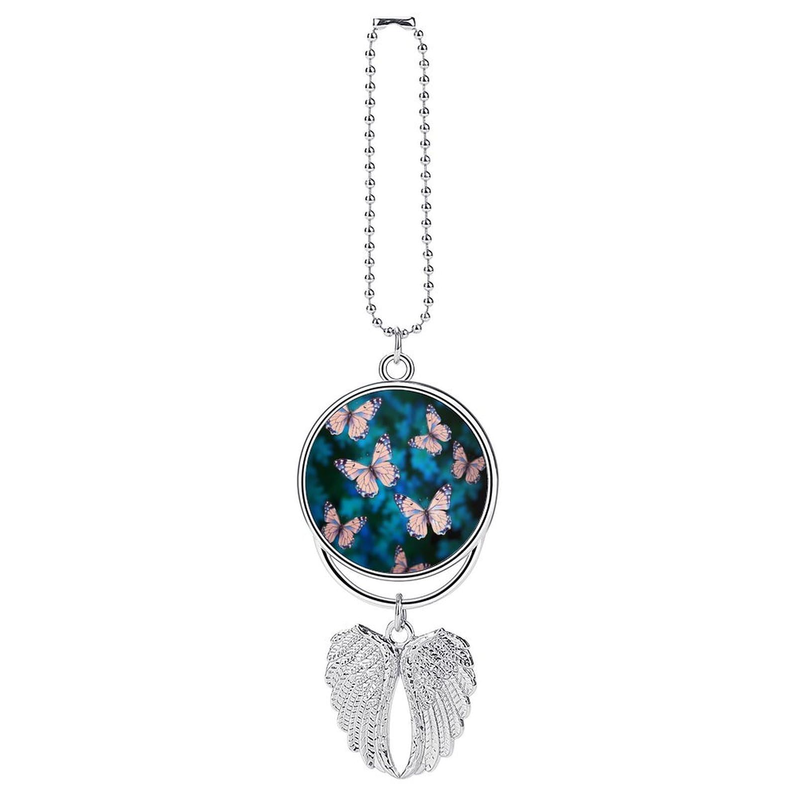 Cute Butterflies Car Charm Alloy Car Rear View Mirrors Hanging Ornaments Stylish Car Pendant Funny Auto Hanging Accessories Car Hanging Ornaments Gift for Women Men