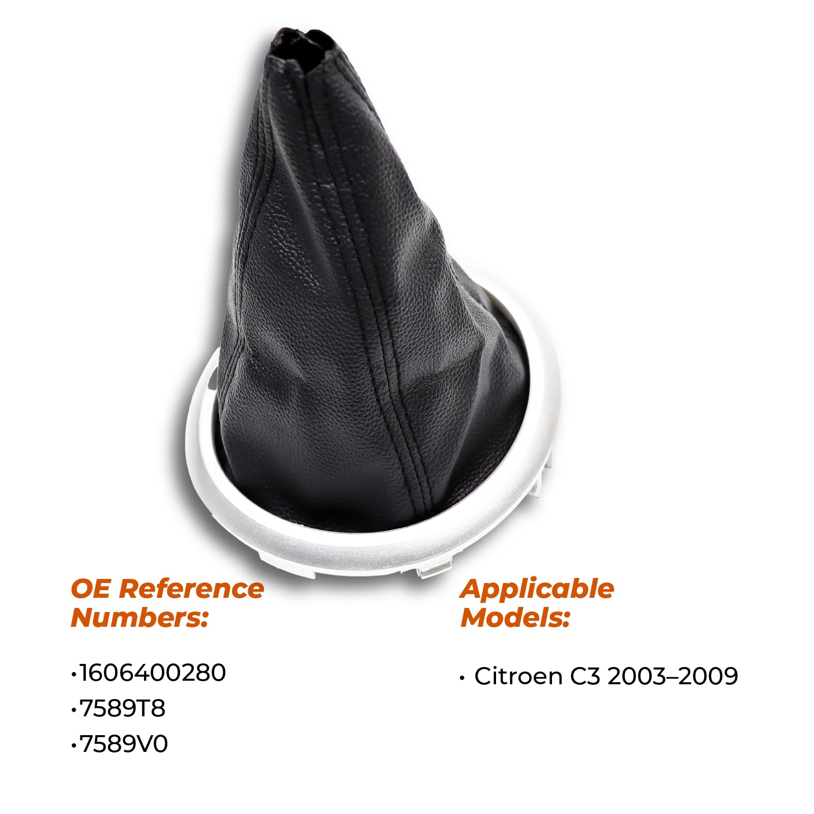Kit Soufflet Levier Vitesses 1606400280 pour Citroën C3 2003-2009 Avec Anneau de Retenue Cadre 7589T8 Masque Cadre Extérieur Argenté 7589V0