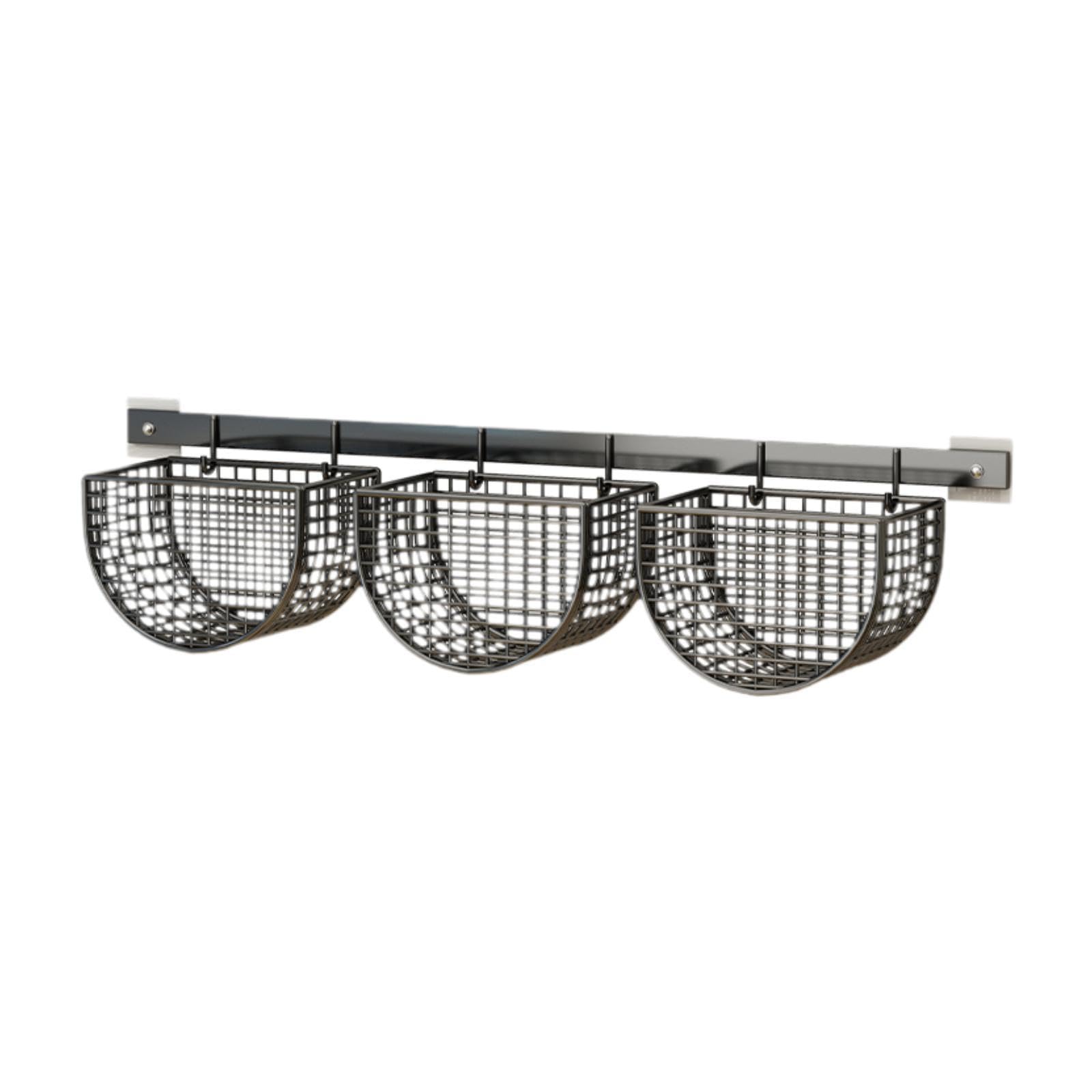 Hängekorb, Obst Aufbewahrungskörbe, hängende Obstkörbe, selbstklebend, hängende Lagerung Organisator, Metallgitter Körbe abnehmbar für Küche Bad Schränke, 45 x 12 x 9 cm Schwarz