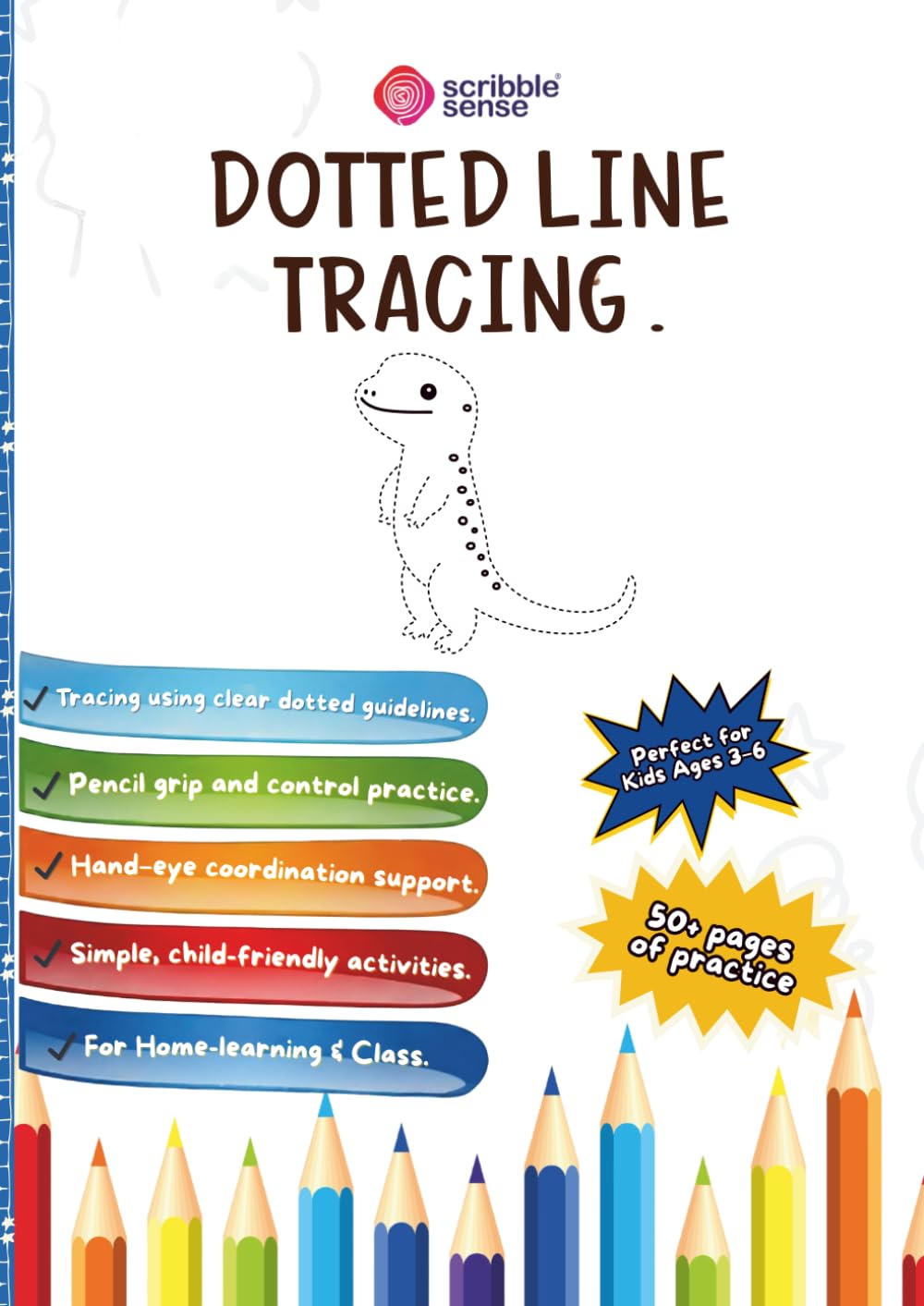 Dotted Line Tracing Workbook for Kids (B&W): Best to improve Dysgraphia, Dyslexia, ADHD (3-8 years)