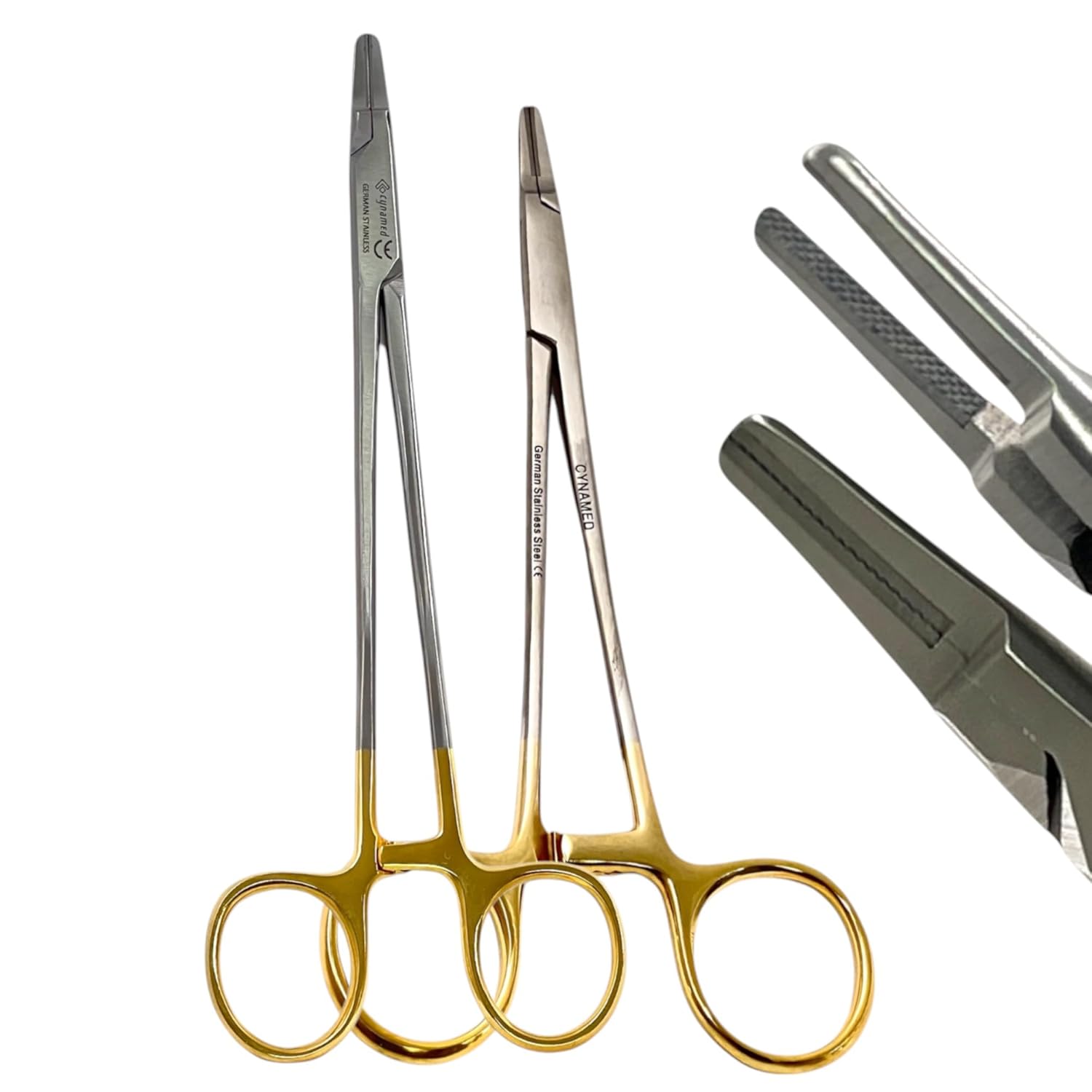Tungsten Carbide Inserted Ryder Needle Holder, 6in + 7in with Gold Handle, Gripping Forceps - German Stainless Steel Set of 2pcs Premium