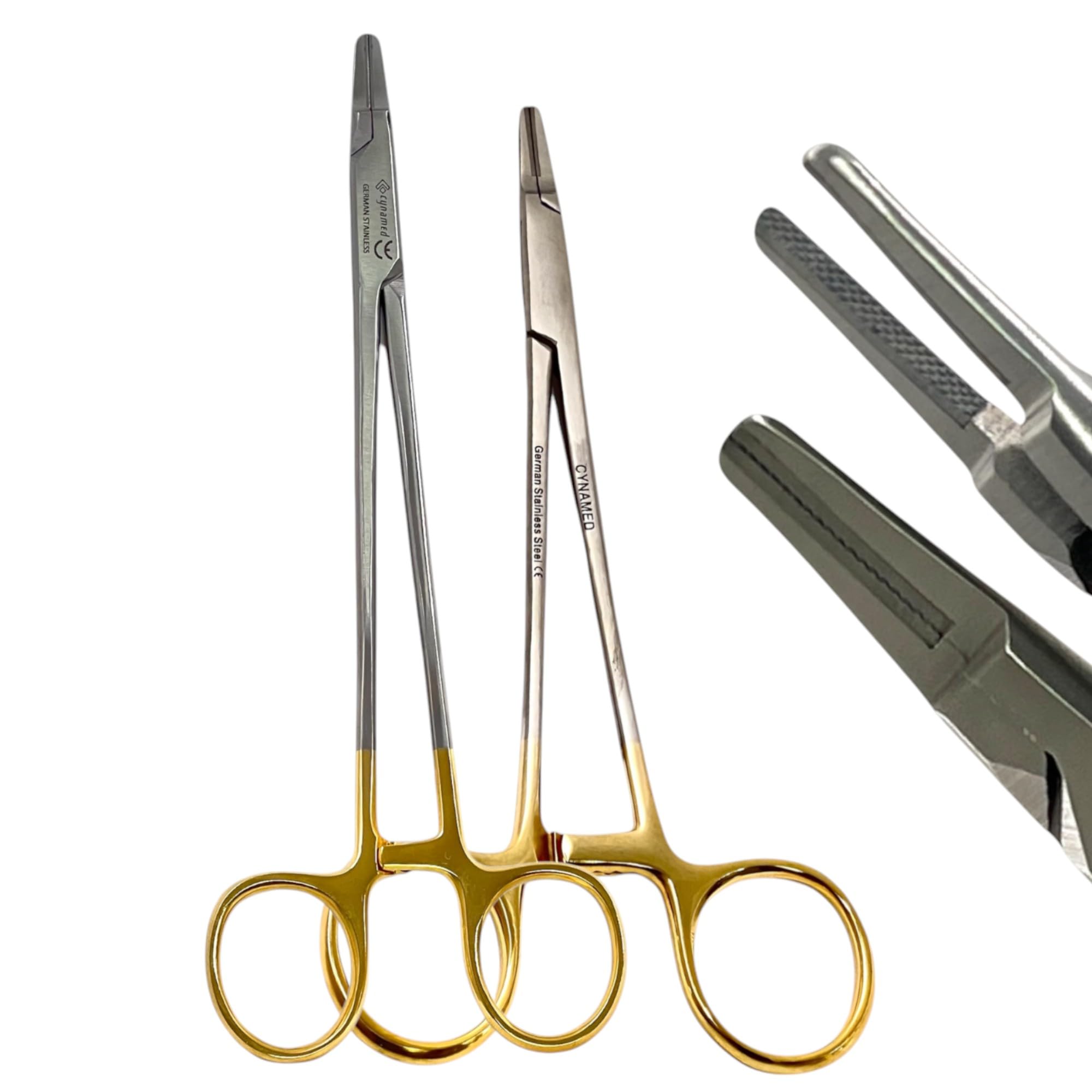 Tungsten Carbide Inserted Ryder Needle Holder, 6in + 7in with Gold Handle, Gripping Forceps - German Stainless Steel Set of 2pcs Premium