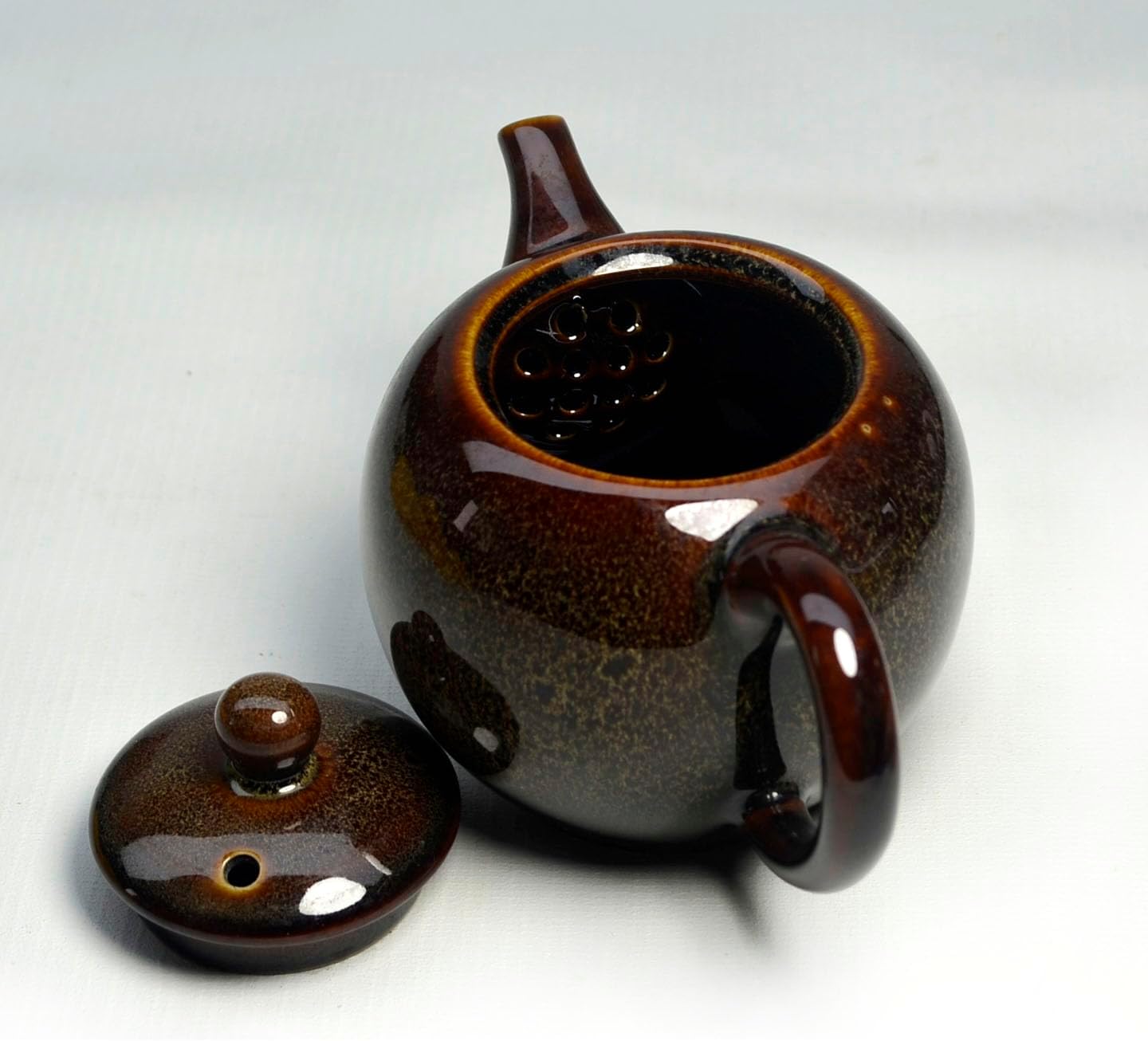 Porcelain Teapot, 9oz Ceramic Tea Pot，Small Tea Pots Brown Home Office