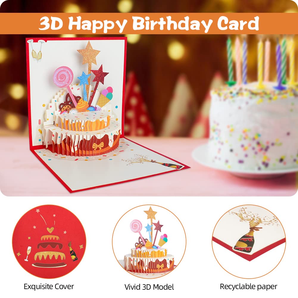 JanYoo Biglietto D'Auguri Pop-Up 3D Con Busta, Tema Compleanno Con Palloncini E Fuochi D'Artificio, Spazio Per Messaggio Scritto A Mano, Nero, Per Mamma E Amici - 4