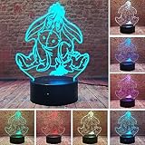 Fanrui Eeyore Donkey Lamp - Winnie Tigger Piglet Friend - 16 Color Change Led Kids Bedside Fixtures 3D Visual Night Light - Anime Child Kids Baby Nursery Room Sleeping Decor - Boys Xmas Toys Gifts