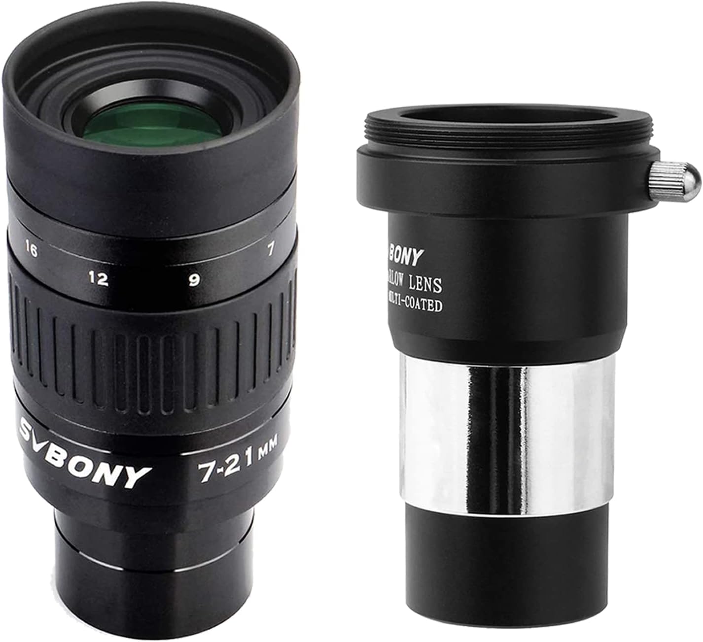 SVBONY 2X Barlow Lens Bundle with SV135 Telescope Eyepiece Zoom 7 to 21mm 1.25 Inch Zoom Eyepiece, Telescope Accessory for Astronomic Telescopes