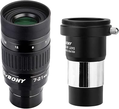 SVBONY 2X Barlow Lens Bundle with SV135 Telescope Eyepiece Zoom 7 to 21mm 1.25 Inch Zoom Eyepiece, Telescope Accessory for Astronomic Telescopes