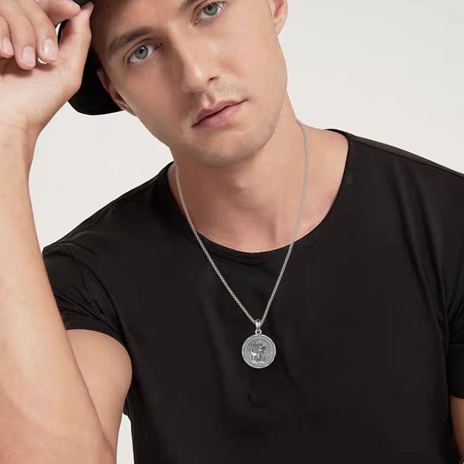 YFN Collar de Dios Griego de plata de ley con colgante protector religioso para mujeres y hombres