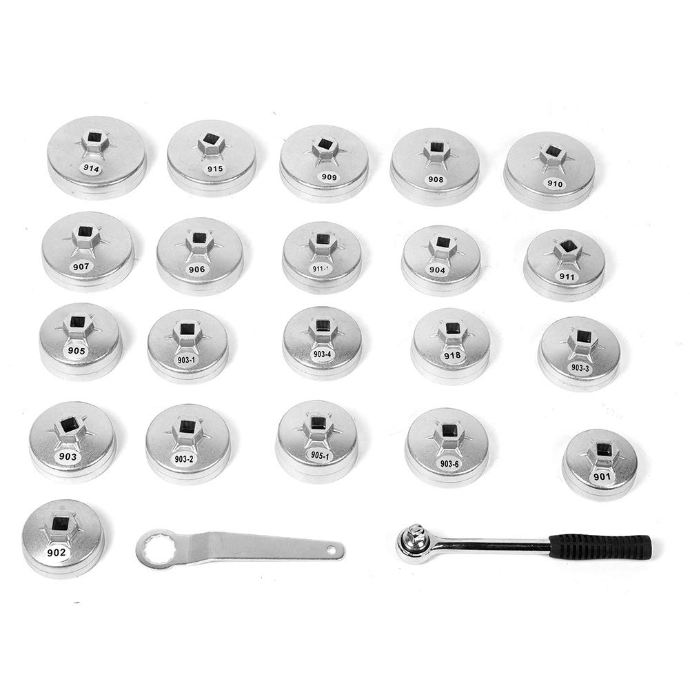 Cocoarm Chiave per Filtro Olio da 23 Pezzi Kit di Strumenti per la Rimozione del Filtro dell'Olio in Alluminio Set di Bussole Stile Tazza Design Leggero Cromato per Meccanici di Riparazione Auto e