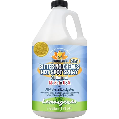Bodhi Dog Bitter 2-in-1 No Chew & Hot Spot Spray - Natural Anti-Chew Remedy Better Than Bitter Apple - Soothes Hot Spots, Deters Chewing - Safe for Skin, Wounds & Furniture- Made in USA (128 Fl Oz)