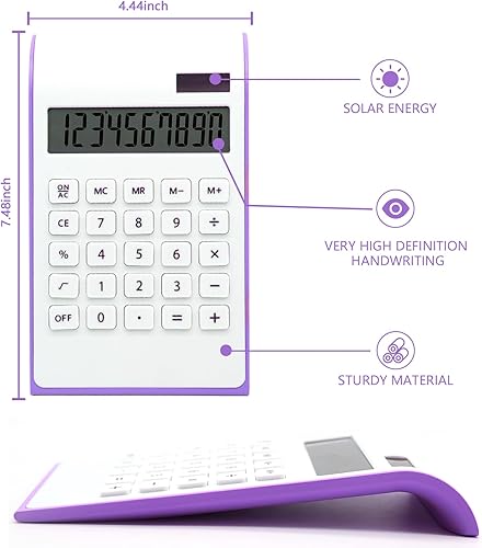 Miniatura 3 de Calculadora morada, suministros y accesorios de oficina UPIHO Purple, calculadora básica de batería solar de 10 dígitos, calculadoras de escritorio