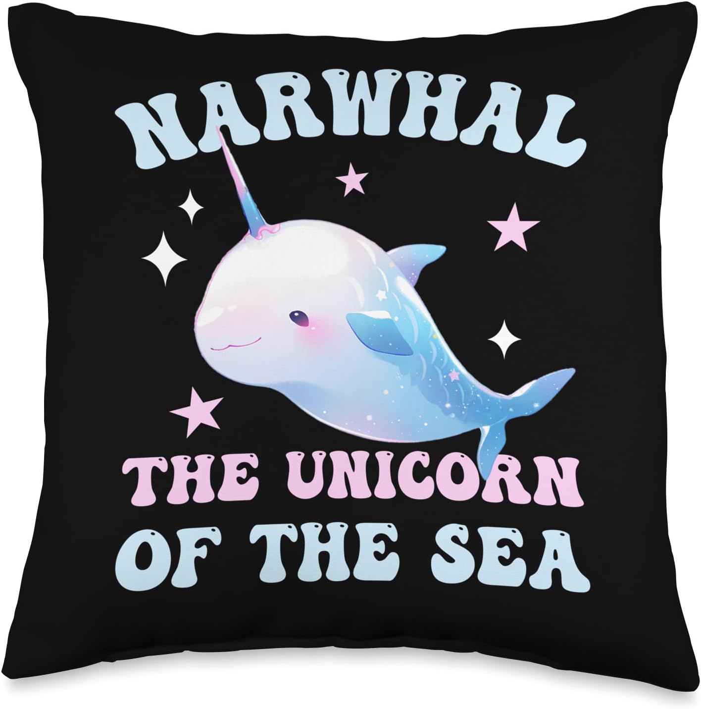 Narwhal Unicorn of The Sea Kawaii Pastel Ocean Animal Whale Throw Pillow, 16x16, Multicolor