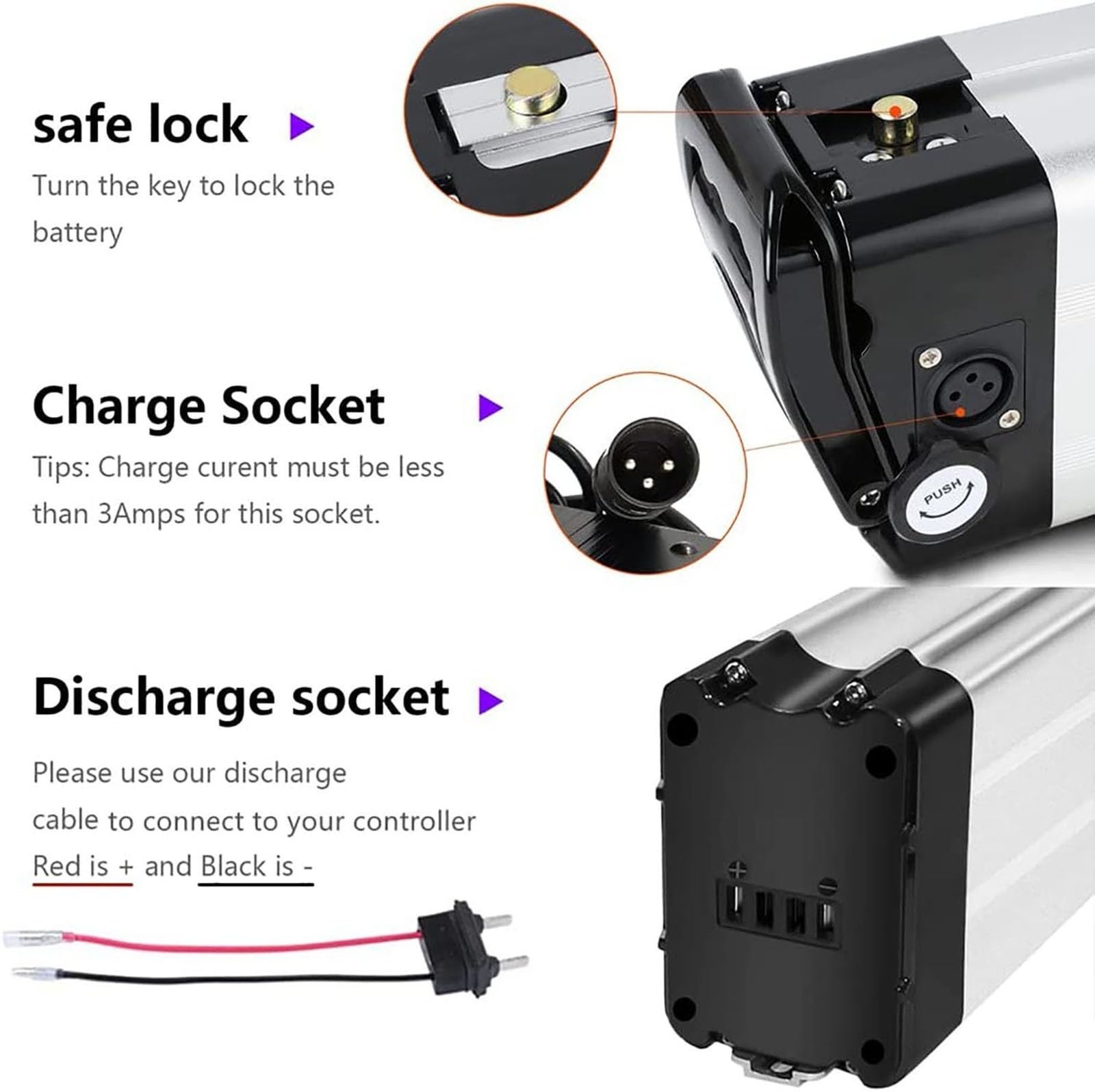 Batterie De Vélo Lithium-ION 48V, E-Bike Batteries 48V 8Ah 10Ah 12Ah 15Ah 18Ah 20Ah 25Ah Batterie De Vélo Électrique, avec 2 Broches pour Moteur 500W, 750W, 1000W avec Chargeur