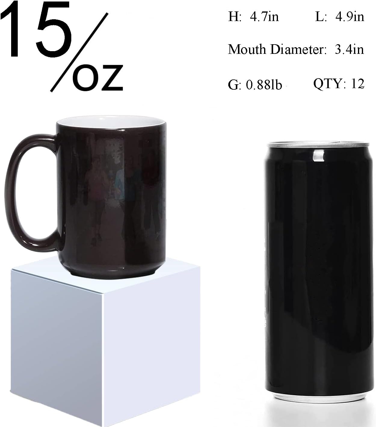 ABBSH Color Changing Mugs, Sublimation Mugs Black Color Changing Coffee Mugs Heat Sensitive Coffee Mugs Tazas Magicas Para Sublimacion 15 OZ With Box Set of 12