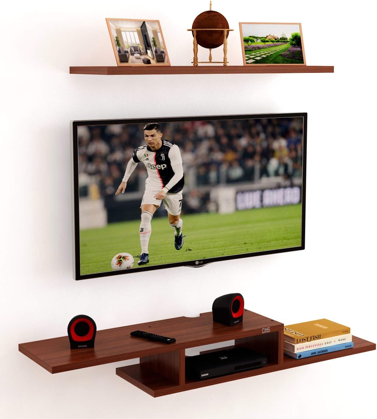 DAS Wall Mount TV Entertainment Unit/with Set Top Box Stand and Display Rack Shelf Classic Walnut- Darlin (Ideal for 24" to 36")