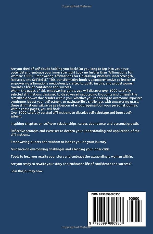 Miniatura 2 de Affirmations for Women 1000+ Empowering Affirmations for Unleashing Women's Inner Strength, Radiance and Self-Belief. Overcome Self-Sabotage, Boost