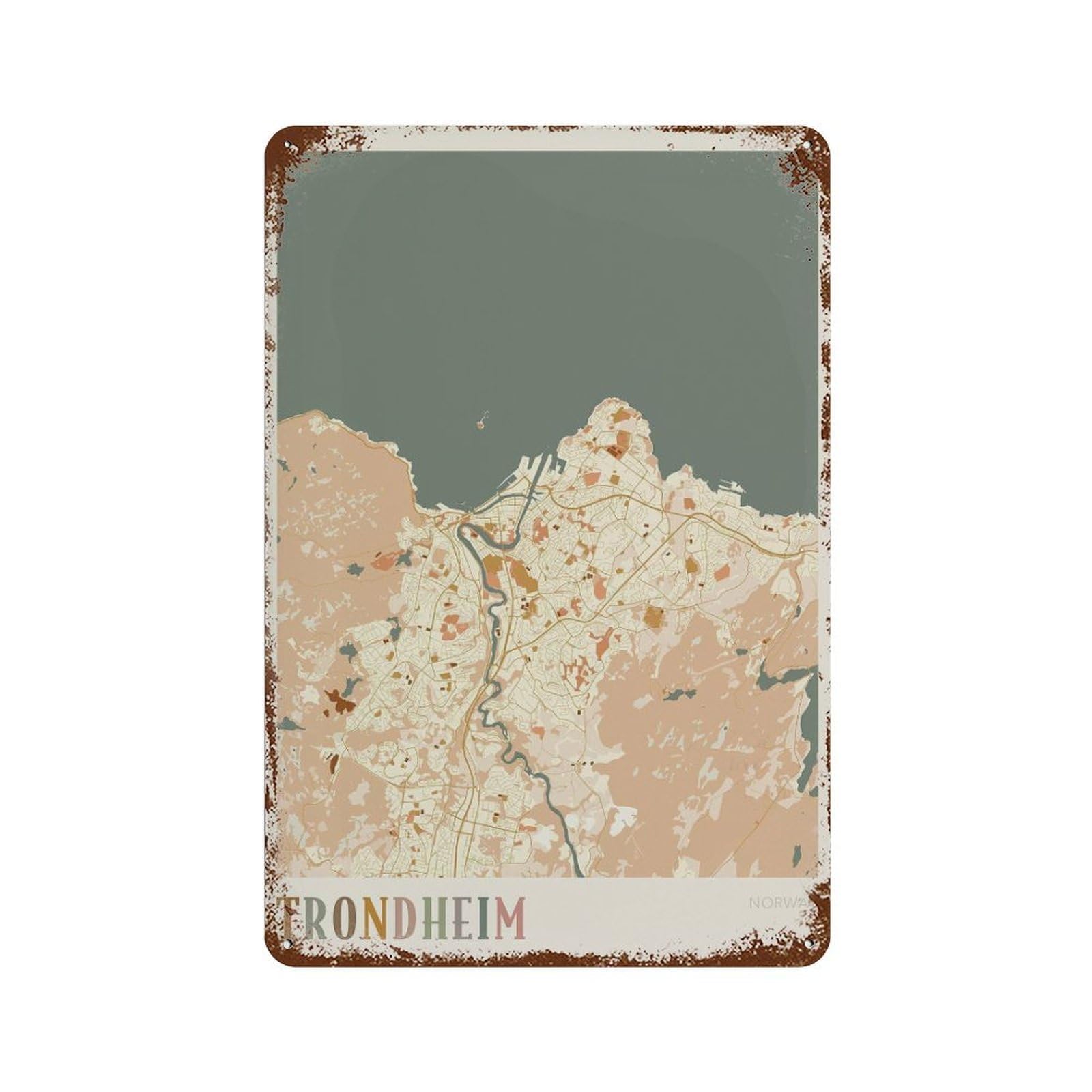 xiaoxiaoshen Trondheim Map Norway Travel Gift Boho Wall Decor Art Metal Tin Poster Modern Home Decor Art Home Bar Shop Decorations Vintage Sign 30x20cm