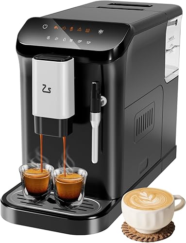 Zstar Máquina de café expreso totalmente automática con espumador de leche, cafetera de café expreso profesional con molinillo, operación de un solo