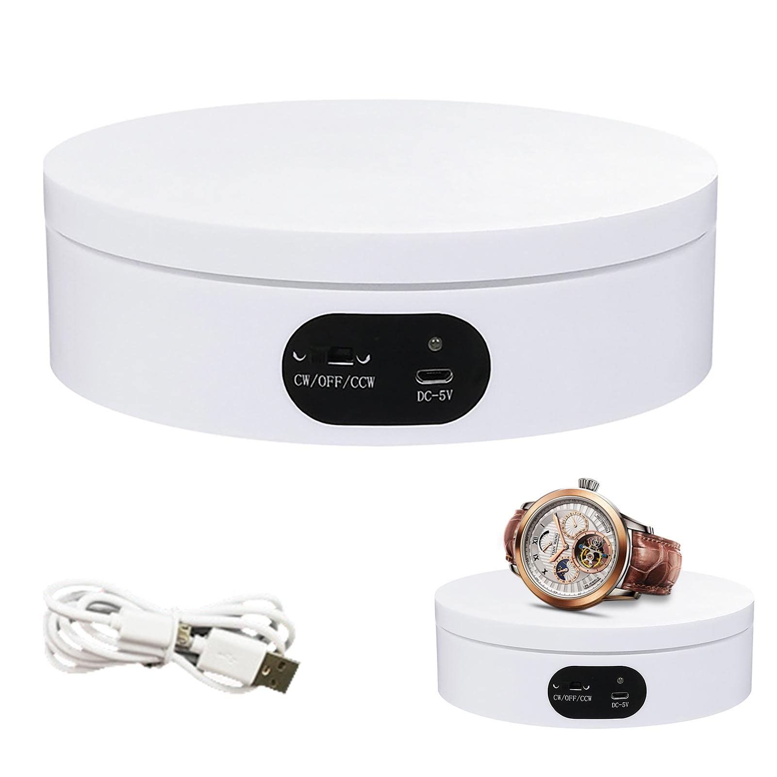 Ruilonghai White Professional Electric Turntable 360 Degree Rotatable Rechargeable Motorised Rotating Usb Display Stand For Jewellery Display, Shop Display, Photography, Wedding Cake Display